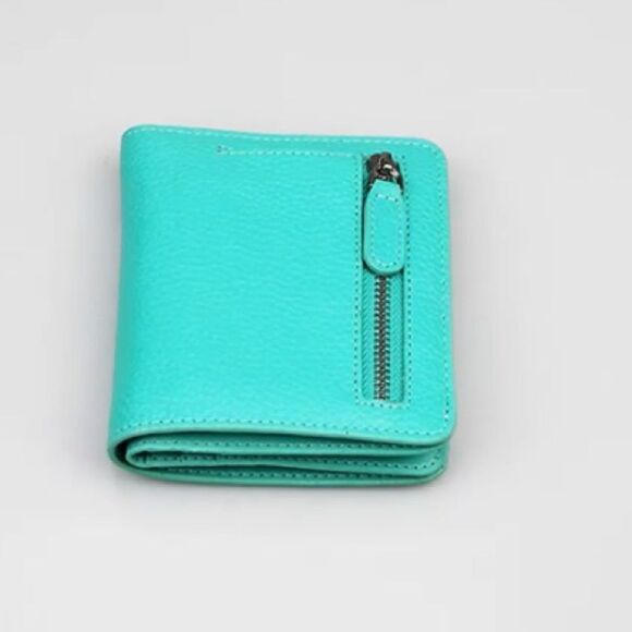 NEW Slim Wallets Cowhide Leather for Women, Natural Leather Caribbean Green - Picture 8 of 9